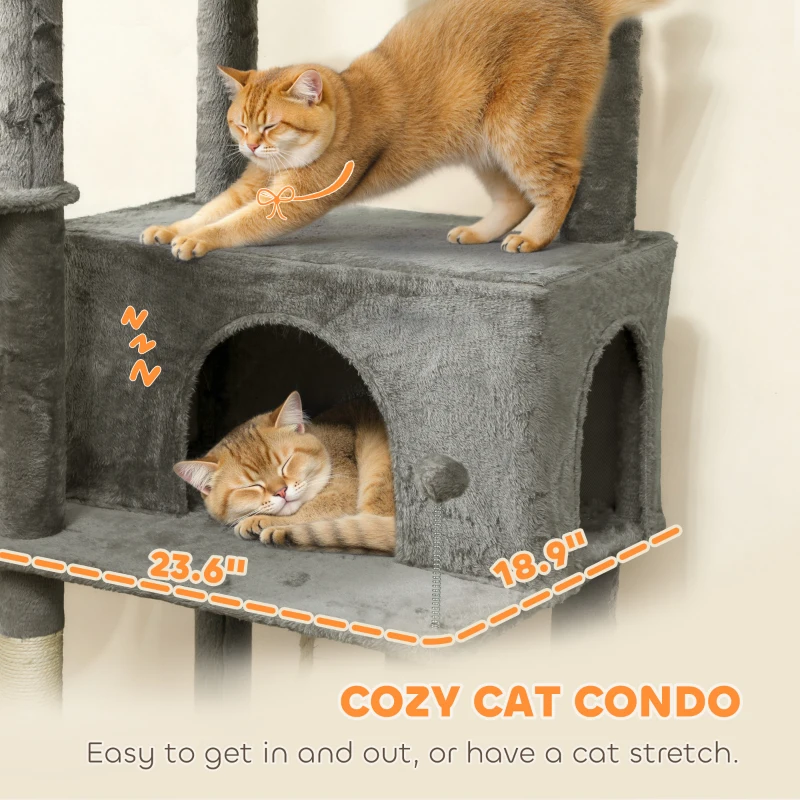 PawHut Multi-Level Cat Tower, 80" Tall Cat Tree, with 2 Condos, 2 Hammocks, 6 Sisal Scratching Posts, Dark Gray