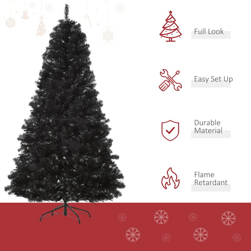 HOMCOM 7ft Artificial Christmas Tree Unlit Douglas Fir with Realistic Branches and 1346 Tips, Black Halloween Style