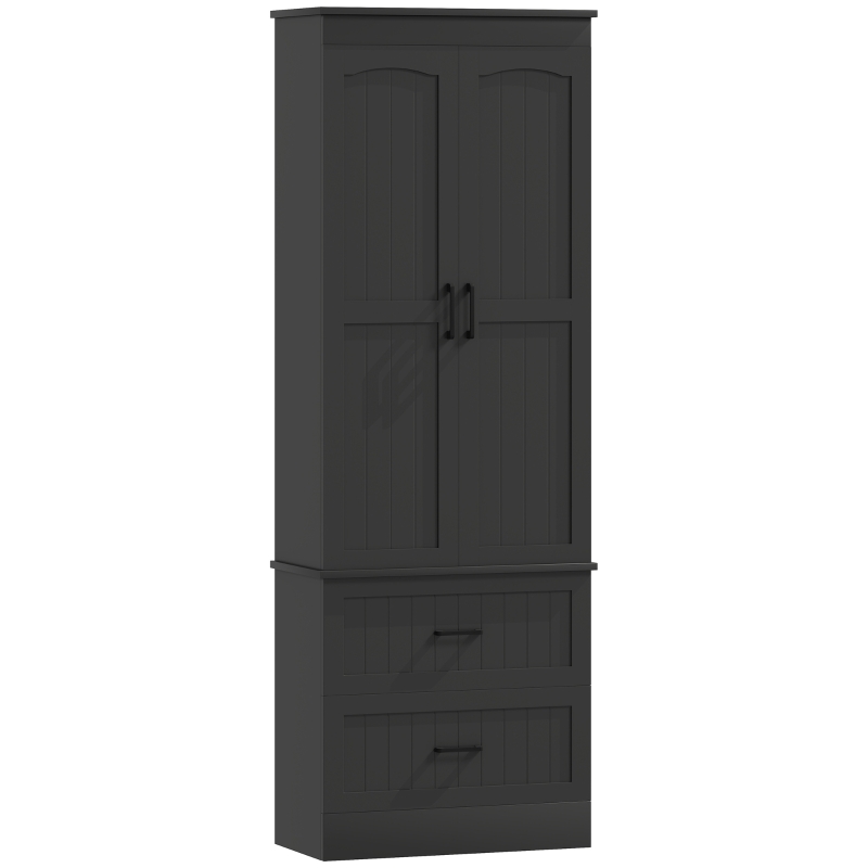 HOMCOM Tall Pantry Cabinet, 67" Kitchen Storage Cabinet with Adjustable Shelves and 2 Drawers for Kitchen, Dining Room, Black