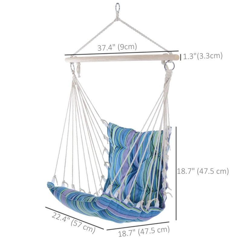 Outsunny Portable Hanging Woven Hammock Seat Rope Swing Chair Sleeping Bed for Outdoor Garden Yard Camping Blue