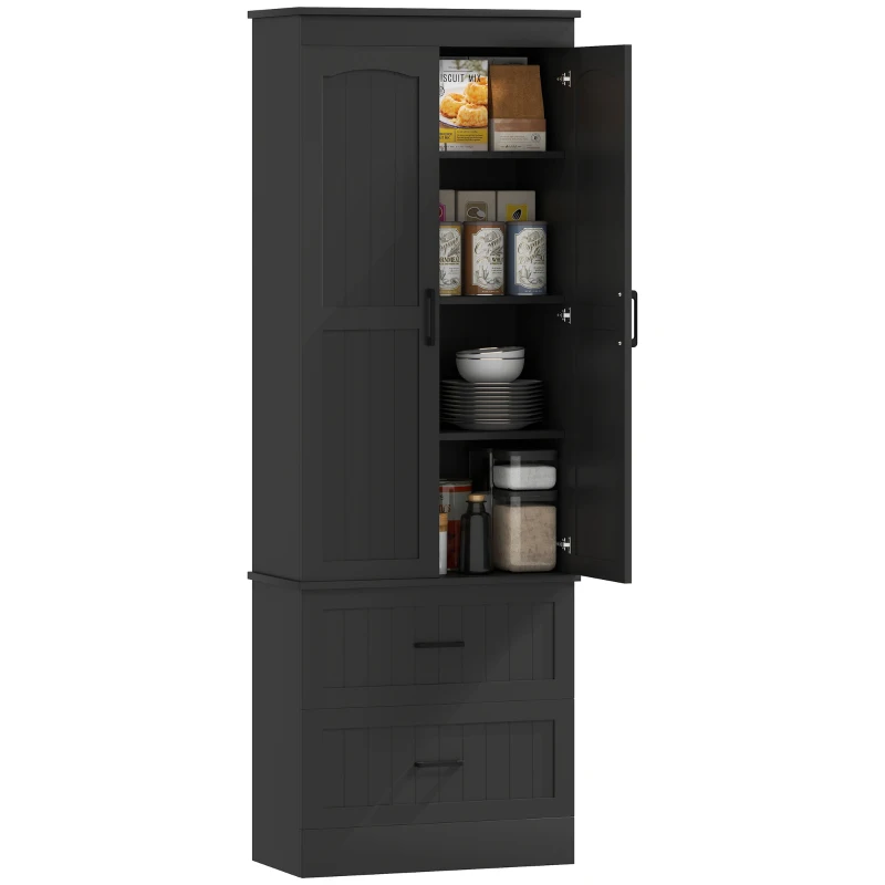 HOMCOM Tall Pantry Cabinet, 67" Kitchen Storage Cabinet with Adjustable Shelves and 2 Drawers for Kitchen, Dining Room, Black
