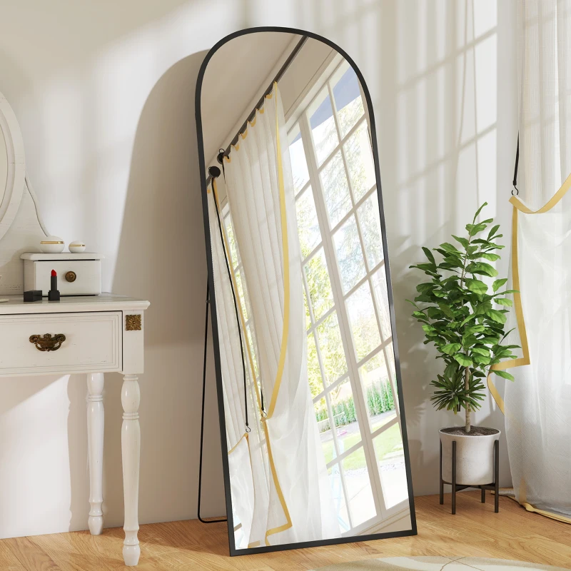 HOMCOM Arched Standing Mirror, 64" x 24" Full Length Mirror, Free Standing or Wall Mounted for Living Room, Bedroom, Black