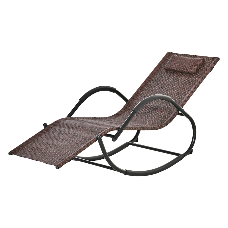 Outsunny Zero Gravity Rocking Lounge Chair, Patio Rocker w/ Removable Pillow, Recliner Seat for Indoor & Outdoor, Breathable Texteline, Brown