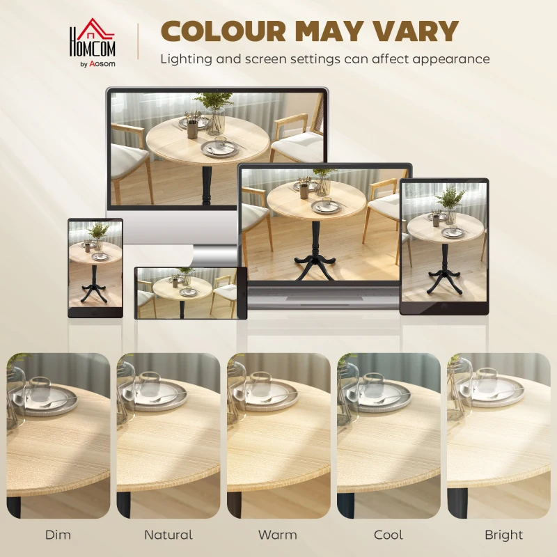 HOMCOM Dining Table for 2-4 People, Modern Round Kitchen Table with Pedestal Steel Base, 80cm, Natural Wood and Black