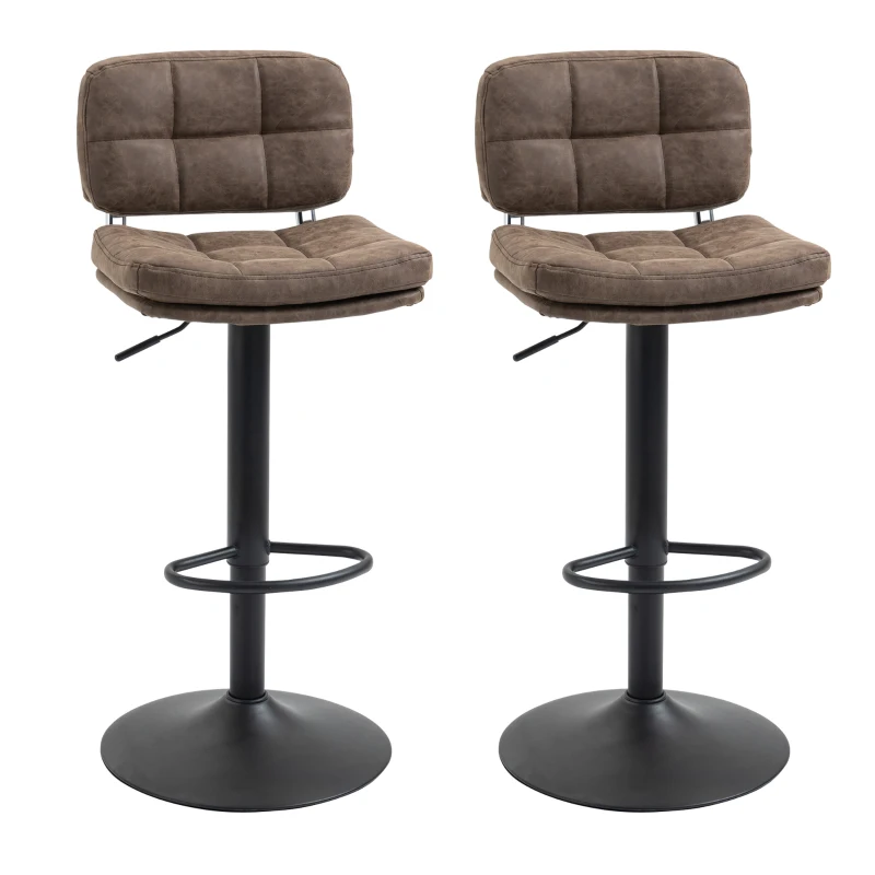 HOMCOM Bar Stools Set of 2, Swivel Counter Height Barstools with Adjustable Height, Back and Footrest, PU Leather Bar Chairs