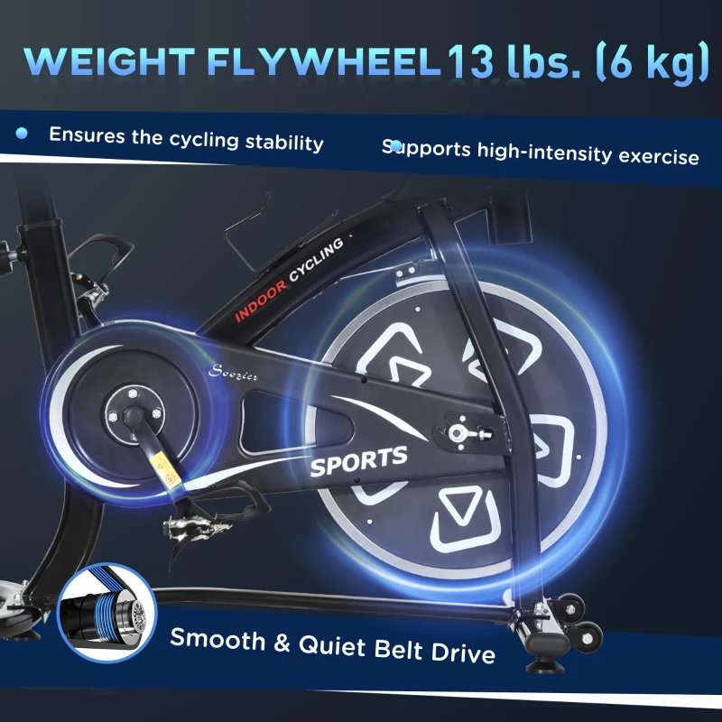 Soozier Exercise Bike, Stationary Bike with LCD Display, Indoor Cycling Bike for Home Workout, with 6kg Flywheel, Black