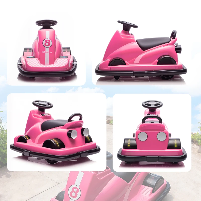 Qaba Bumper Car for Kids, 6V Battery Powered Bumping Car with 360 Degree Spin, Dual Motors, Music, for 3-8 Years, Pink