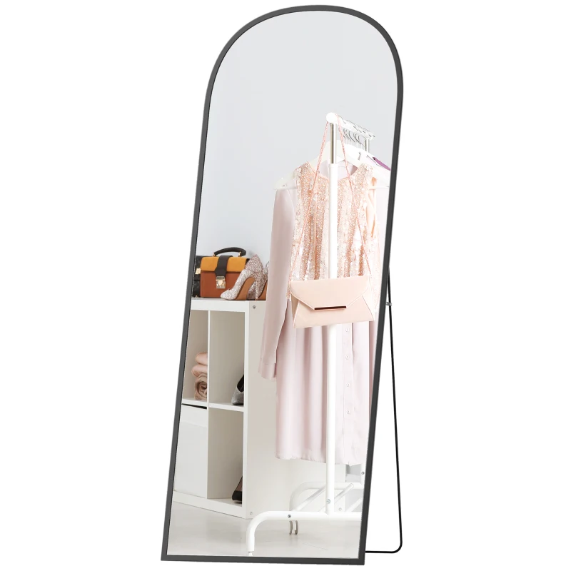 HOMCOM Arched Standing Mirror, 64" x 24" Full Length Mirror, Free Standing or Wall Mounted for Living Room, Bedroom, Black