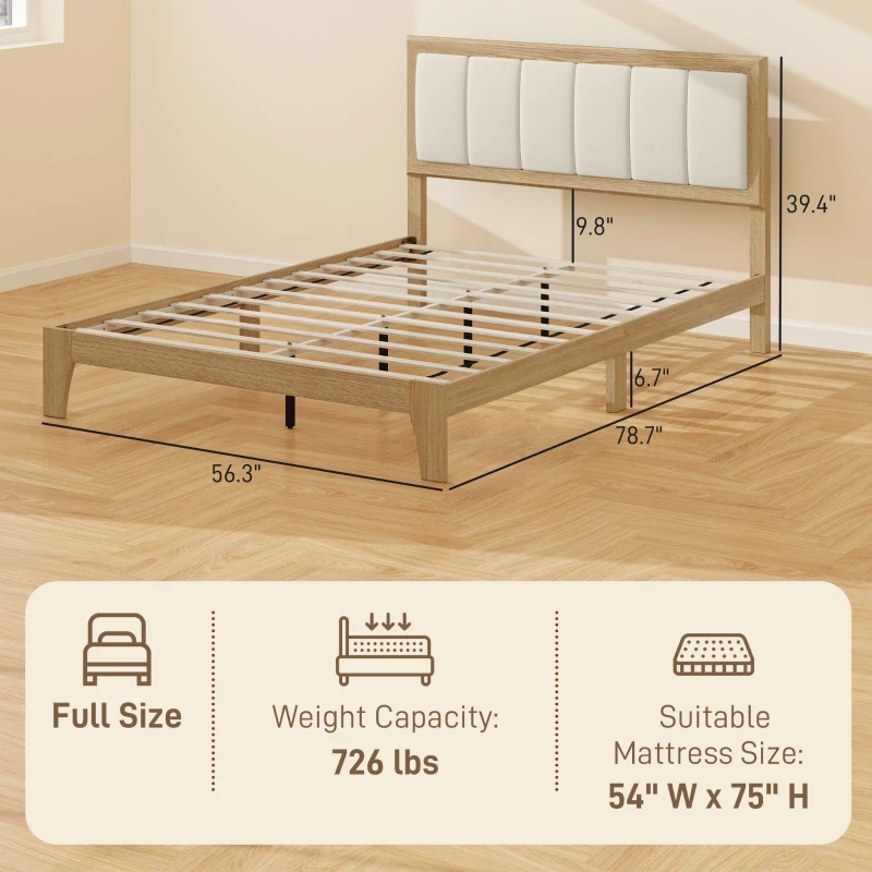 HOMCOM Full Bed Frame with Headboard Full Size Platform Bed Frame with Wooden Slats No Box Spring Needed Easy Assembly Oak