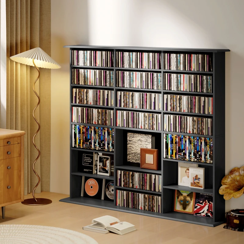 HOMCOM Media Storage Cabinet, 8-Tier DVD Shelf with 18 Adjustable Shelves, Holds 1032 CDs, 594 DVDs or Blu-rays, Black