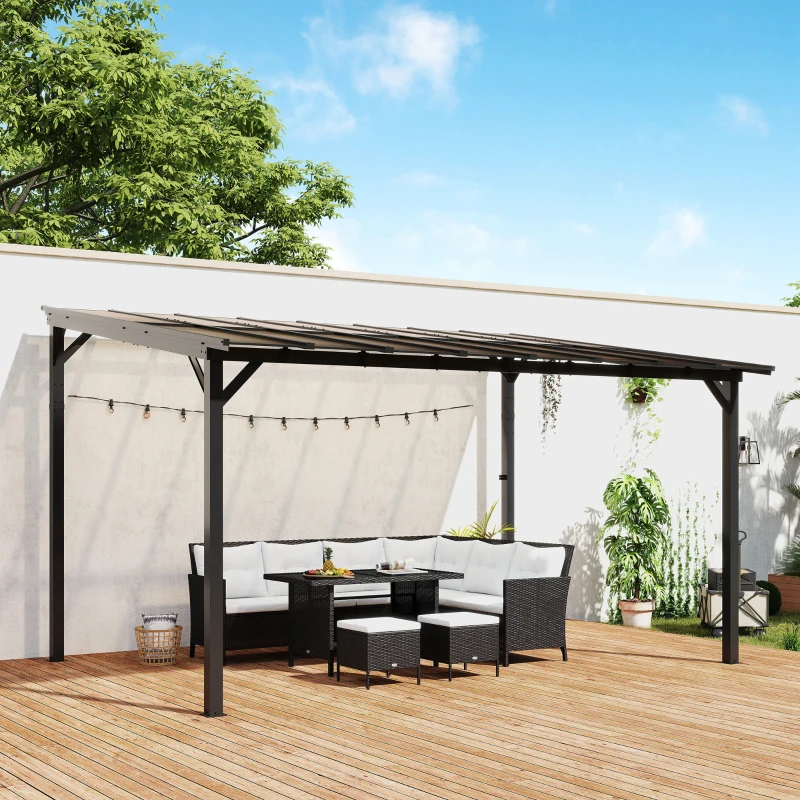 Outsunny 10' x 14' Hardtop Gazebo Wall-Mounted / Free Standing Outdoor Pergola with UPF 50+ & Waterproof Polycarbonate Roof