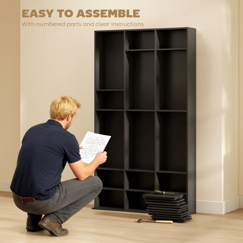 HOMCOM Media Storage Cabinet, 9-Tier DVD Shelf with 21 Adjustable Shelves, Holds 835 CDs, 500 DVDs or 640 Blu-rays, Black