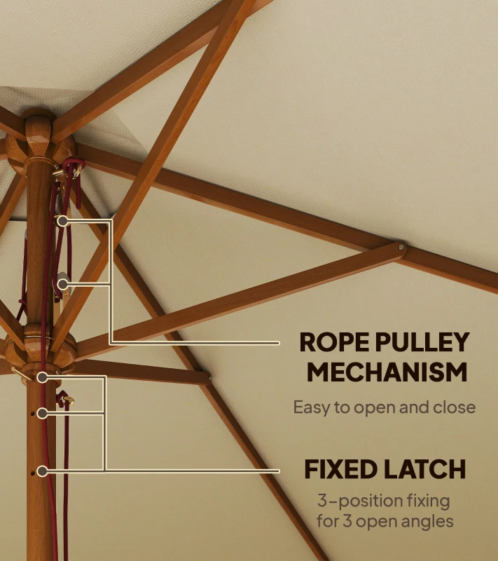 Outsunny 8FT Wood Market Umbrella Patio Umbrella Round Garden Parasol Canopy with Bamboo Ribs and Top Vent, Cream White