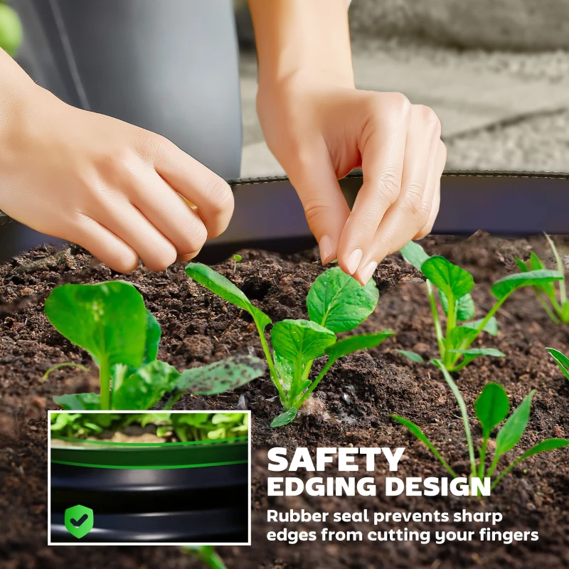 Outsunny Set of 2 Raised Garden Bed, Metal Planter Box with Safety Edging, Easy-to-assemble Stock Tank, Dark Grey