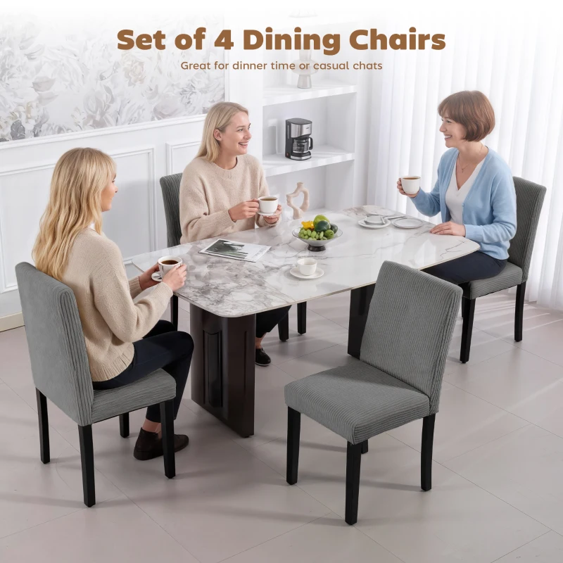 HOMCOM Modern Dining Chairs Set of 4, Kitchen Chairs with Rubberwood Legs and Padded Seat, Dark Grey