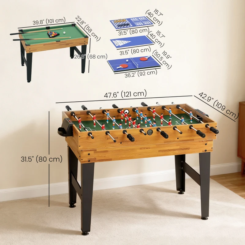 Soozier 48 in 13-in-1 Combo Multi Game Table with Foosball, Pool, Hockey and More for Kids and Adults, Light Walnut