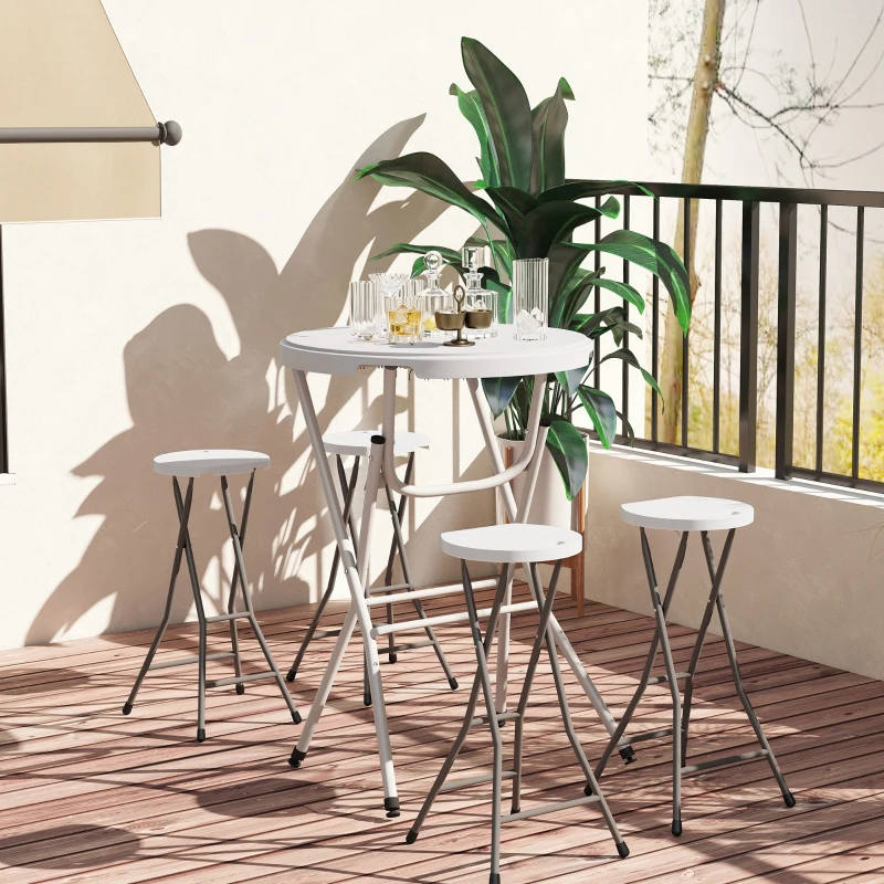 Outsunny 31.5" Bar Height Patio Table, Outdoor Bar Folding Table with HDPE Top, Locking Steel Legs for Party, Camping, White