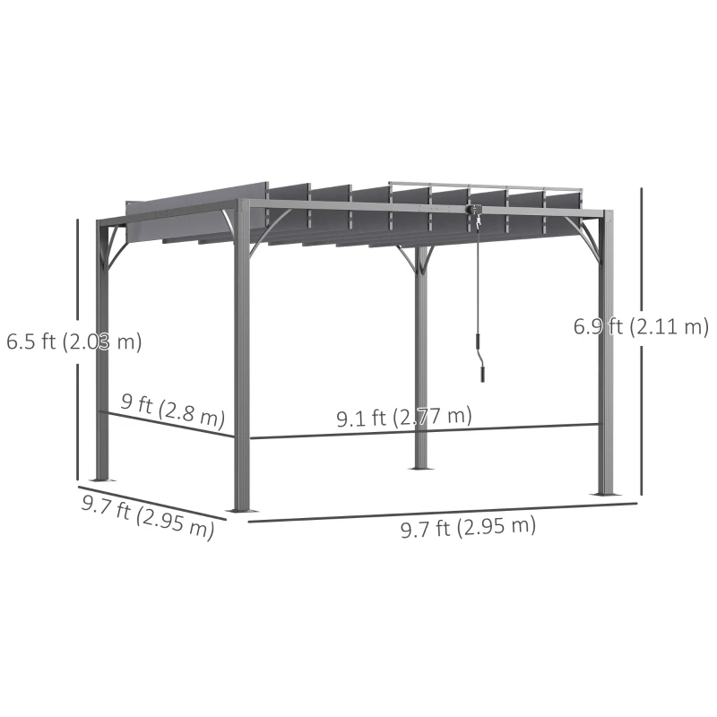 Outsunny 9.7' x 9.7' Outdoor Pergola with Retractable Roof, Aluminium Louvered Pergola Canopy Gazebo for Lawn Garden Patio, Grey