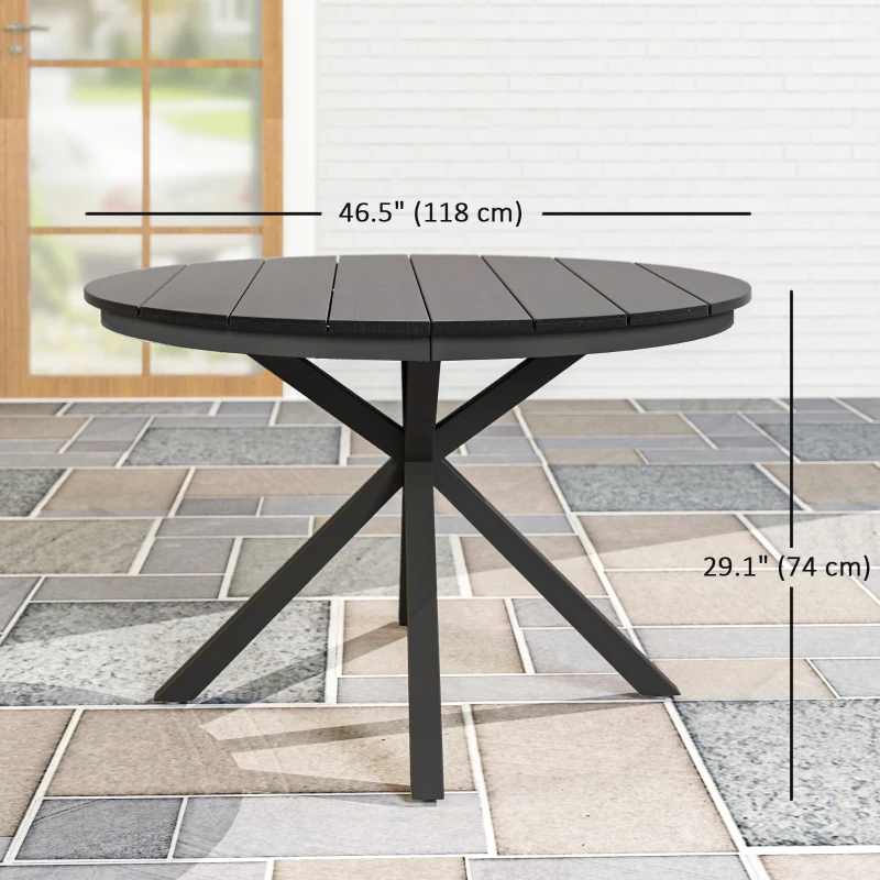 Outsunny 46.5" Outdoor Dining Table for 6, Round Picnic Table with Slatted Top for Balcony, Porch, Black