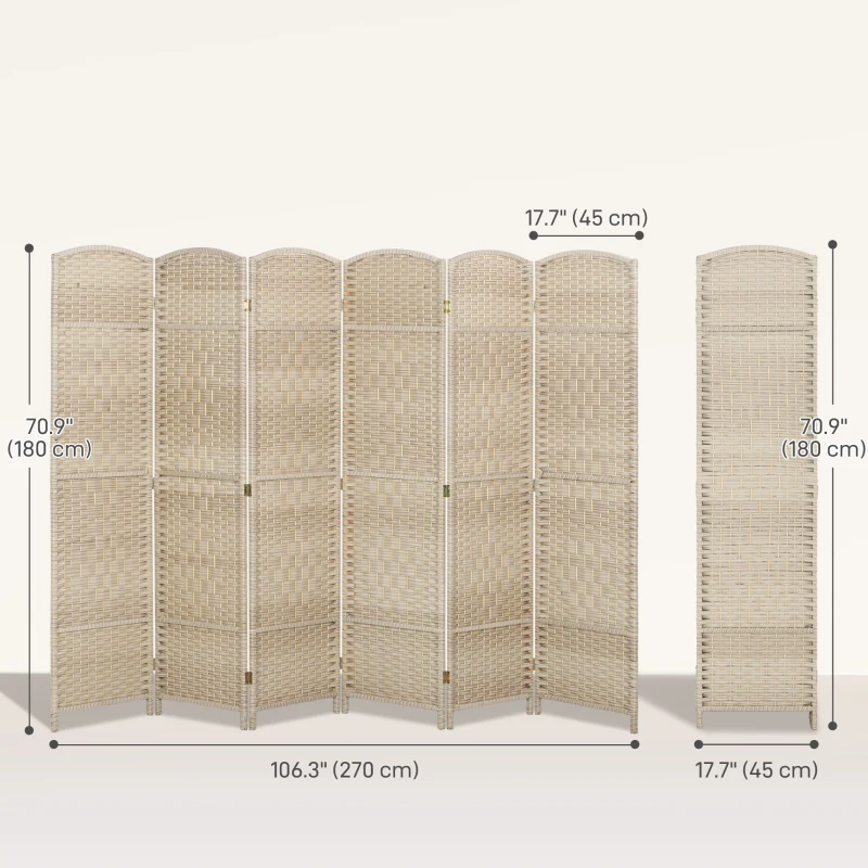 HOMCOM 6 Ft Tall Folding Room Divider, 6 Panel Portable Privacy Screen, Hand-Woven Partition Wall Divider, Light Oak