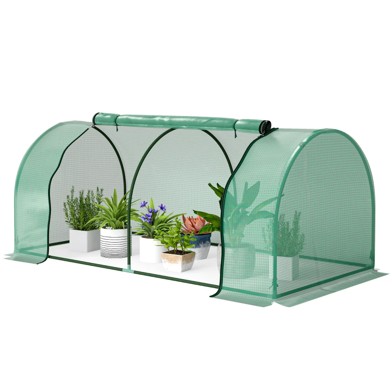 Outsunny Mini Greenhouse Portable Hot House for Plants with Zippered Doors for Outdoor, Indoor, 79" x 39" x 32", Green