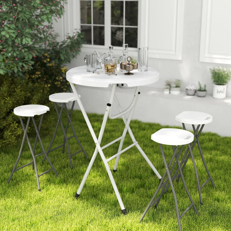 Outsunny 31.5" Bar Height Patio Table, Outdoor Bar Folding Table with HDPE Top, Locking Steel Legs for Party, Camping, White