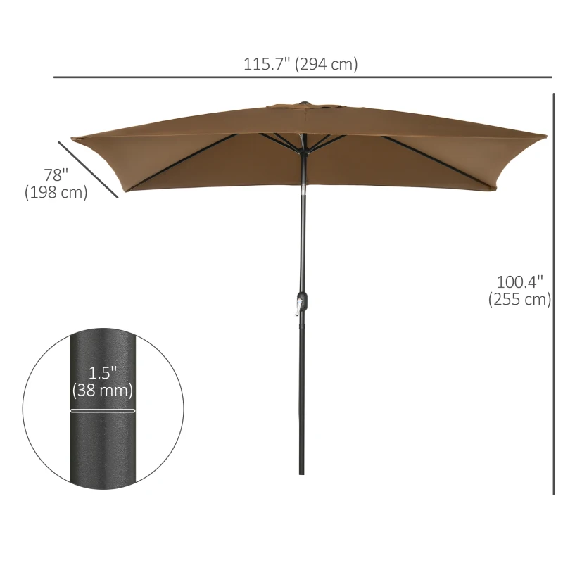 Outsunny 6.5x10ft Rectangle Aluminum Tilt Patio Umbrella, Garden Market Parasol, Outdoor Sunshade Canopy with Crank, Coffee