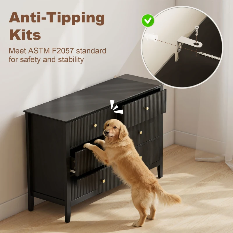 HOMCOM Double Chest of Drawers, Modern 6 Drawer Dresser for Bedroom, Living Room, Hallway, Closet, Black