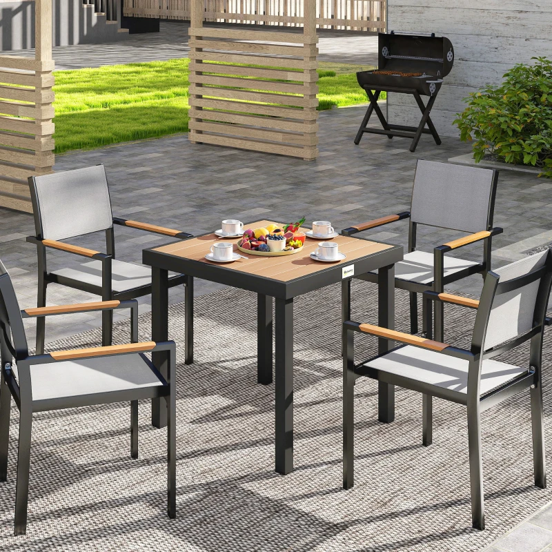 Outsunny Patio Dining Table for 4, Square Aluminum Outdoor Table for Garden Lawn Backyard, Natural