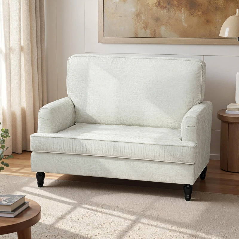 HOMCOM Modern Accent Chair, Leathaire Armchair with Turned Legs and Wide Seat, Comfy Chair for Living Room, Cream White
