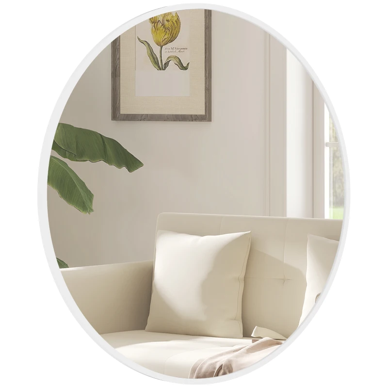 HOMCOM 36" Round Mirror, Bathroom Wall Mirror with Metal Frame, Decorative Vanity Mirror for Living Room, Bedroom, White
