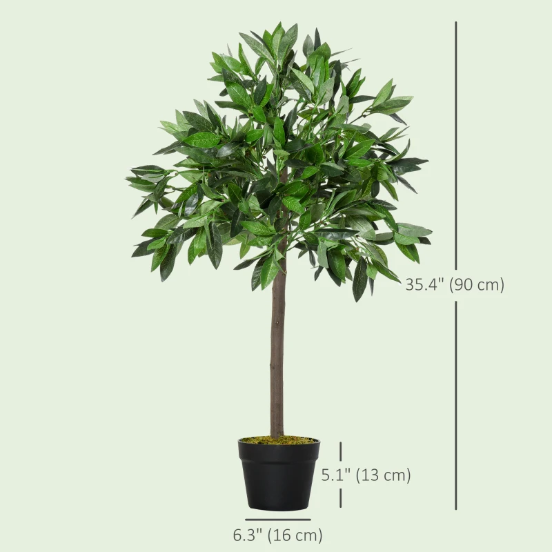 Outsunny 3FT Artificial Laurel Tree Set of 2, Lifelike Fake Plant with 564 Leaves, Potted Fake Plant for Home Office Decor, Green