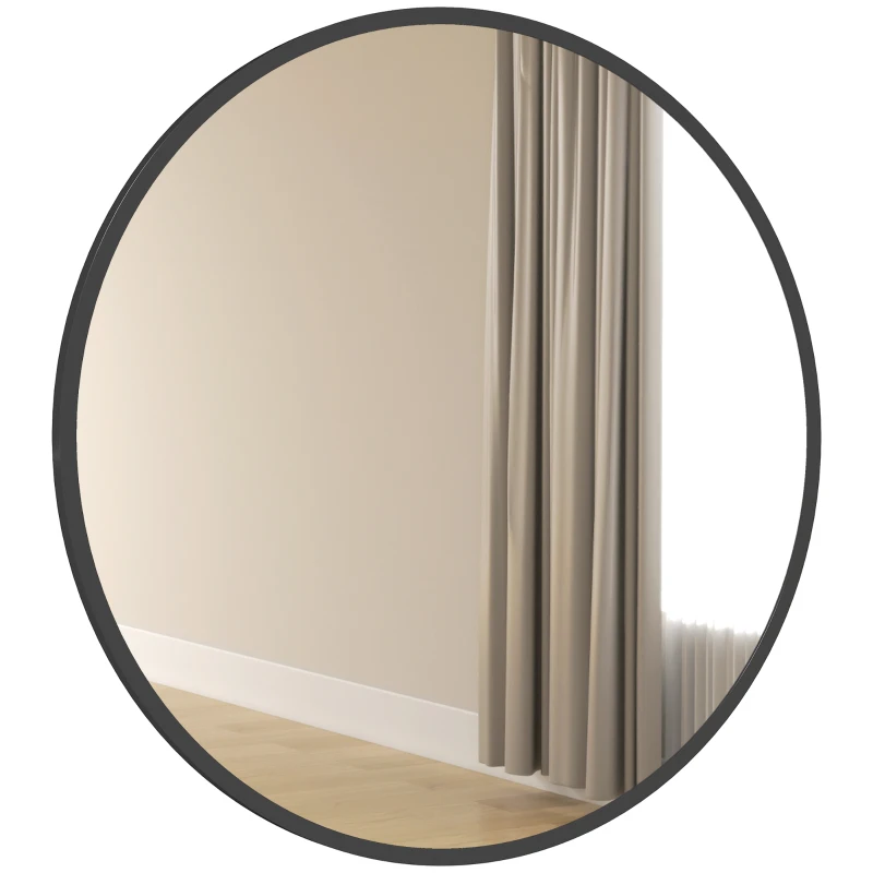 HOMCOM 30" Round Mirror, Bathroom Wall Mirror with Metal Frame, Decorative Vanity Mirror for Living Room, Bedroom, Black