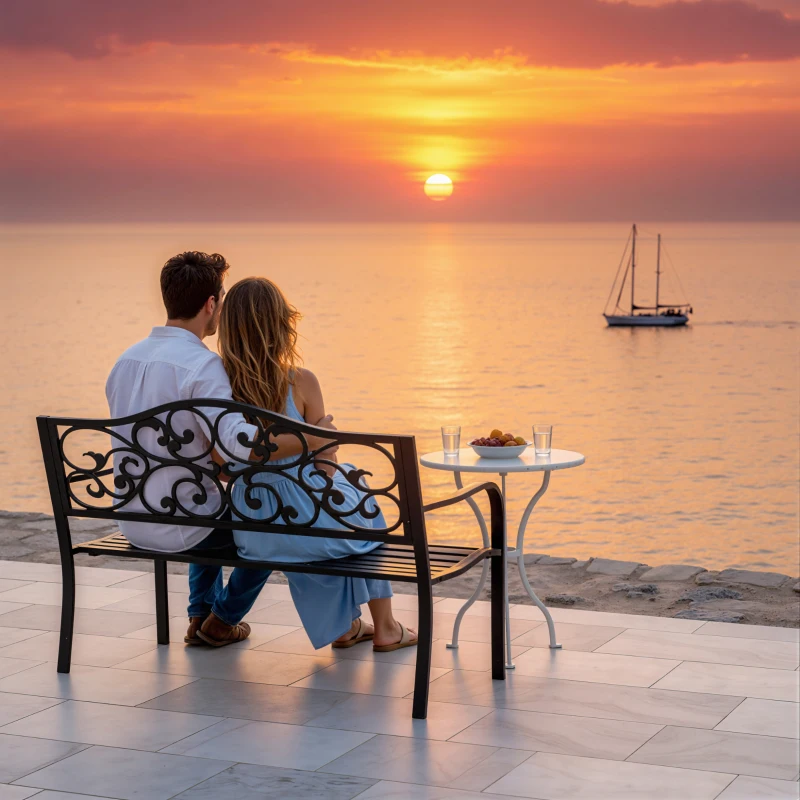 Outsunny Garden Bench Outdoor Loveseat with Vintage Floral Pattern Cast Metal, 50" x 23.6" x 35", Black