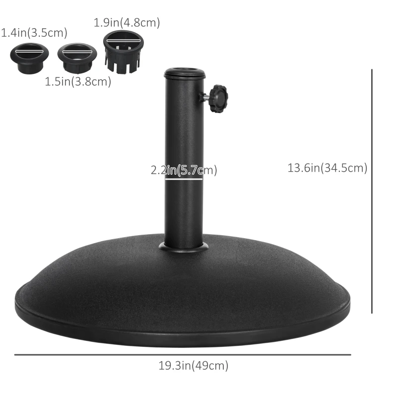 Outsunny 44 lbs Cement Round Umbrella Base Holder 19" Heavy Duty Parasol Stand for Patio, Outdoor, Backyard, Black