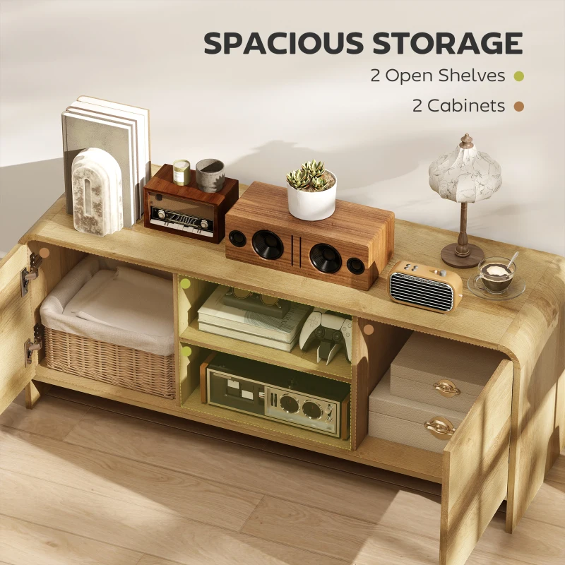 HOMCOM TV Stand for up to 55 Inch TV, Nordic Entertainment Center with 2 Cabinets and 2 Open Shelves for Living Room, Natural Wood