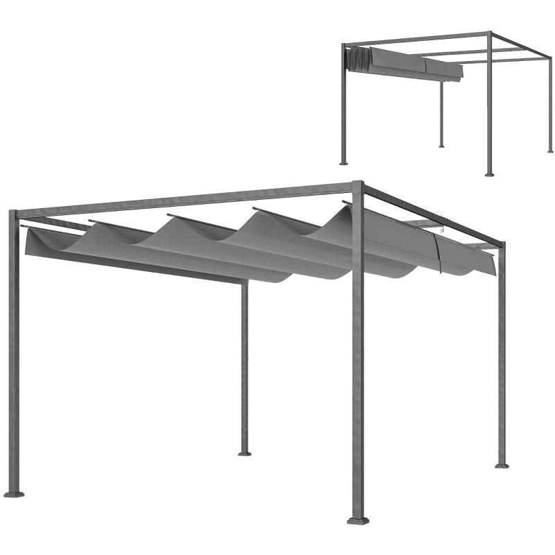 Outsunny 13' x 10' Patio Pergola with Retractable Canopy, Outdoor Sun Shelter, Yard Shade, Dark Grey