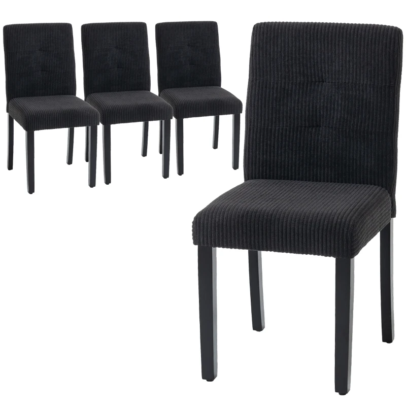 HOMCOM Modern Dining Chairs Set of 4, Kitchen Chairs with Rubberwood Legs and Padded Seat, Black