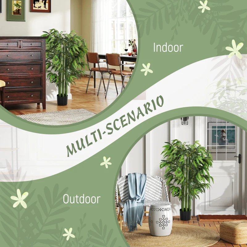 HOMCOM 4.6FT Artificial Bamboo Tree Set of 2, Decorative Faux Plant in Nursery Pot, Faux Tree for Home Indoor Decor