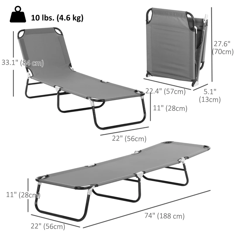 Outsunny Outdoor Folding Lounge Chair, Steel Tanning Chair with Reclining Back, Breathable Mesh for Beach, Yard, Patio, Grey