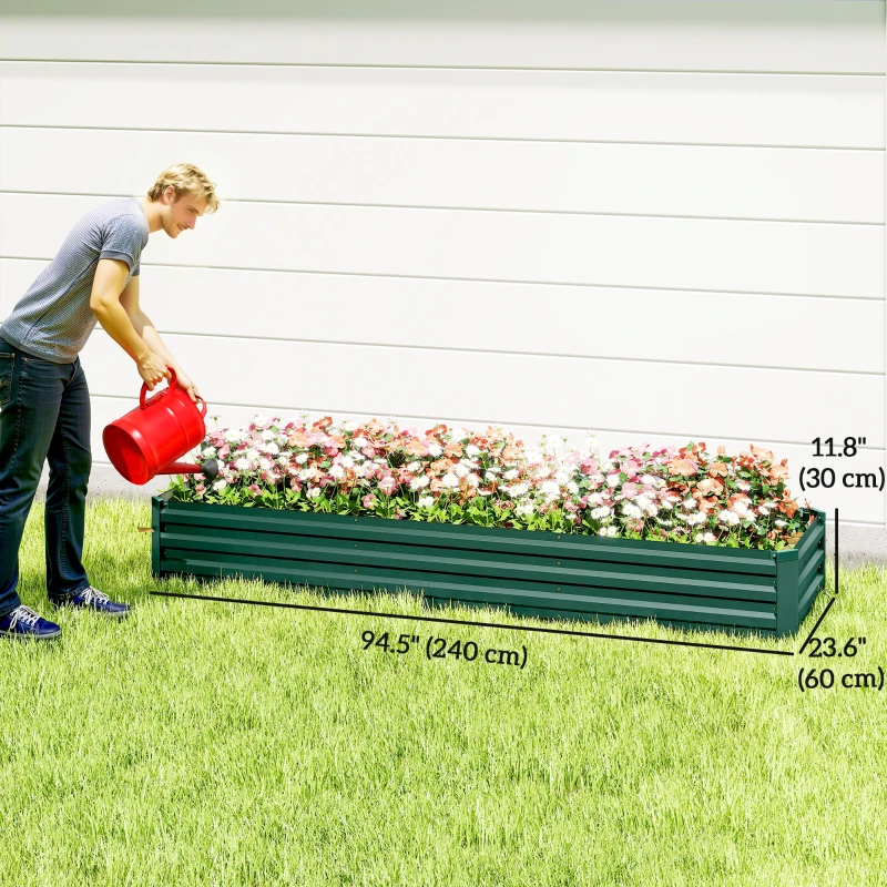 Outsunny 8'x2'x1' Galvanized Raised Bed, Large Elevated Planter Box for Growing Flowers, Herbs and Vegetables, Green