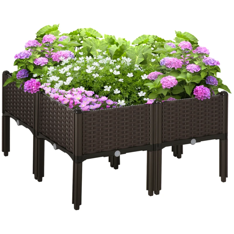 Outsunny 4-piece Raised Garden Bed PP Raised Flower Bed Plant Stand Stackable Vegetable Herb Grow Box