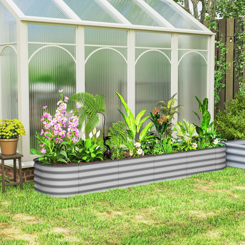 Outsunny 7.9 x 2 x 1ft Galvanized Raised Garden Bed Kit, Metal Planter Box with Safety Edging, Silver