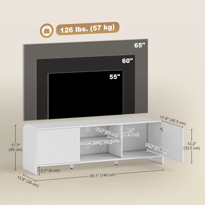 HOMCOM TV Stand for up to 65 Inch TV, Nordic Entertainment Center with 2 Cabinets and 2 Open Shelves for Living Room, White(m-3)