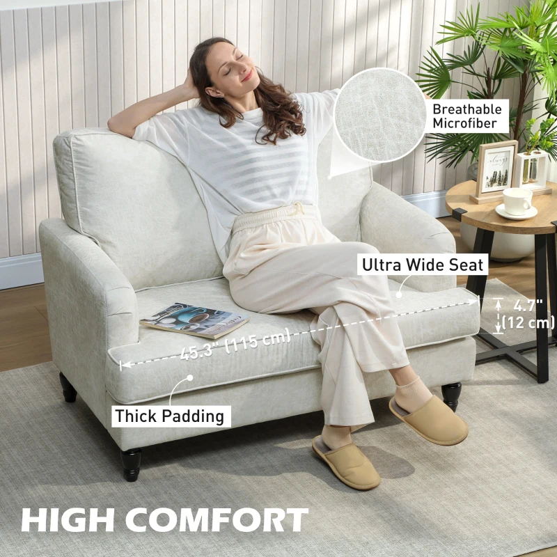 HOMCOM Modern Accent Chair, Leathaire Armchair with Turned Legs and Wide Seat, Comfy Chair for Living Room, Cream White