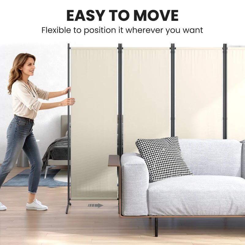 Outsunny Folding Room Divider, Privacy Screen for Home Office Bedroom, 5.6FT Tall, Cream White
