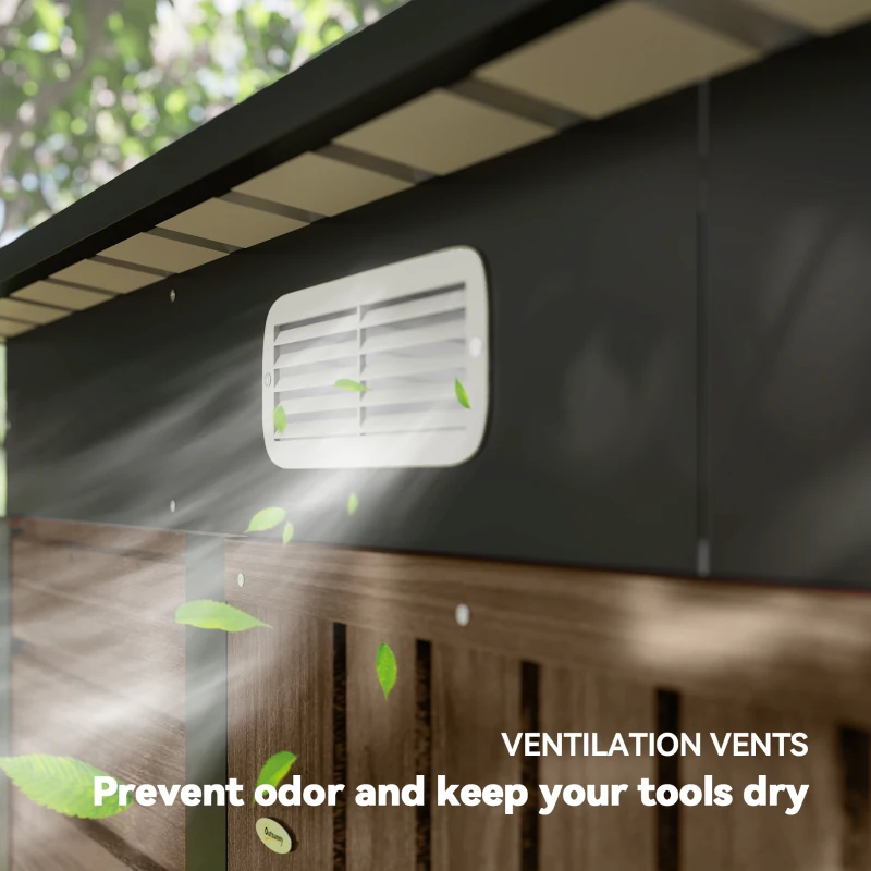 Outsunny 6' x 4' Galvanized Garden Storage Shed, Metal Outdoor Shed with Double Doors and 2 Vents, Teak