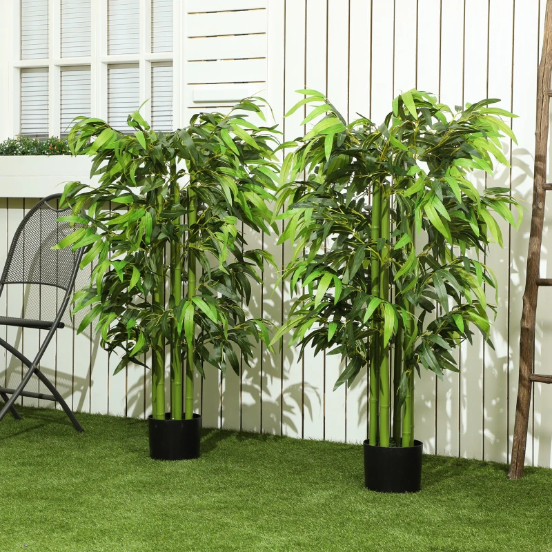 HOMCOM 4.6FT Artificial Bamboo Tree Set of 2, Decorative Faux Plant in Nursery Pot, Faux Tree for Home Indoor Decor