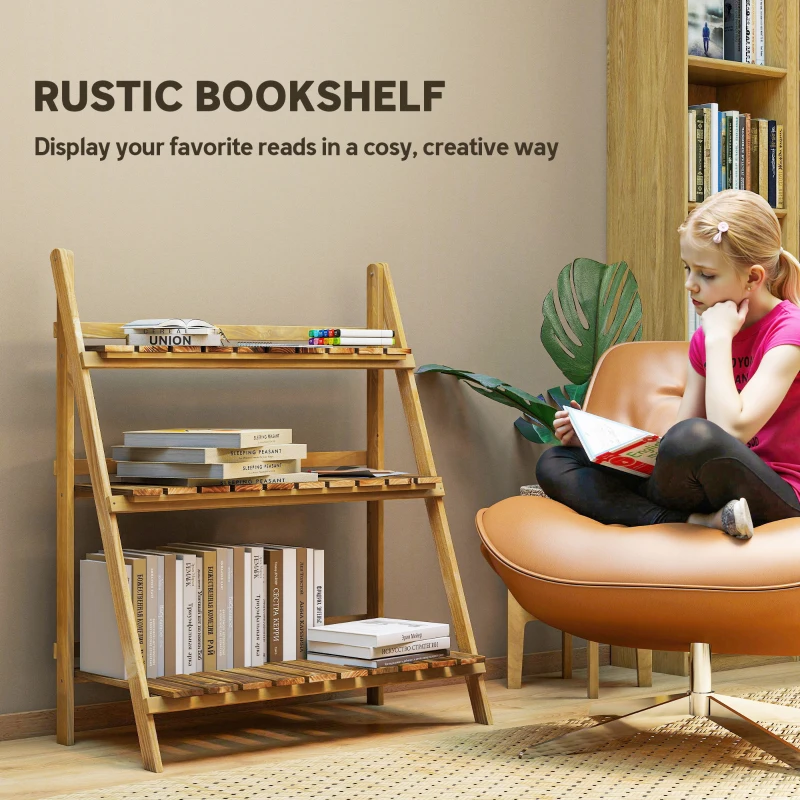 Outsunny Outdoor Plant Stand, Foldable 3-Tier Wooden Plant Shelf