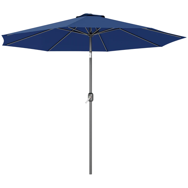 Outsunny 10' x 8' Round Market Umbrella, Patio Umbrella with Crank Handle and Tilt, Outdoor Parasol for Garden, Bench, Lawn, Blue